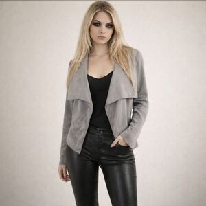 New Gray Faux Suede Blazer Open Cascade Soft Faux Suede Office Siren NWT Sz M